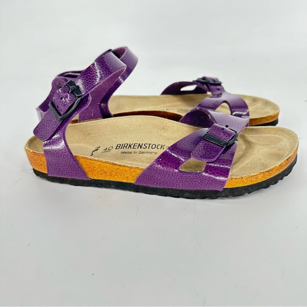 Birkenstock Rio Birko-flor patent leather purple sandals